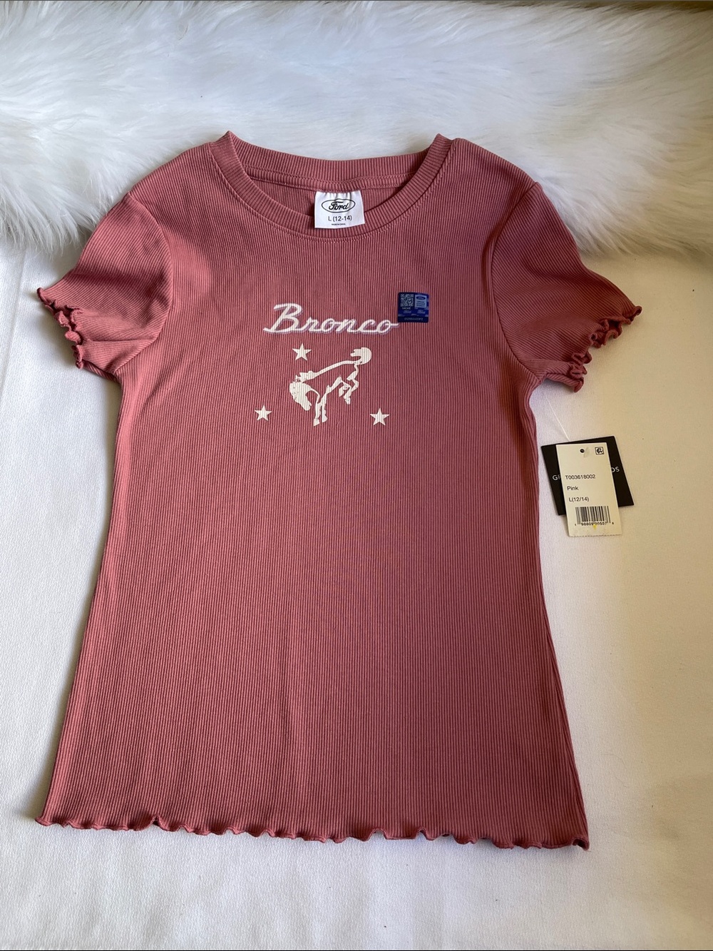 Ford Bronco Girls Ribbed Graphic t-Shirt in Pink Various Sizes. NWT